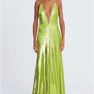 halston heritage green one shoulder dress Mona One Shoulder Midi Dress